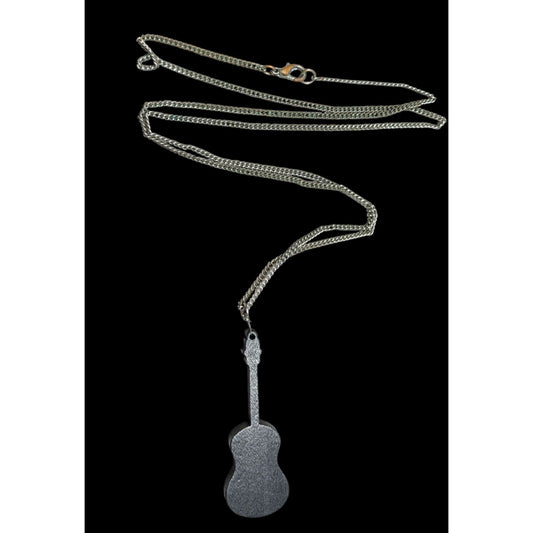 Black Guitar Shaped Wood Pendant Necklace