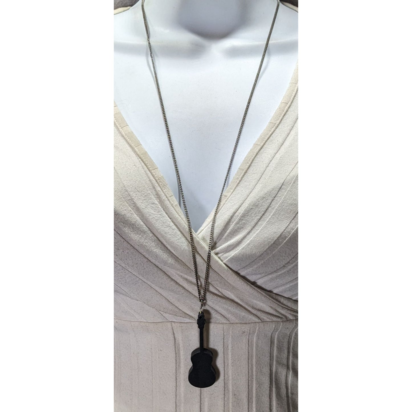 Black Guitar Shaped Wood Pendant Necklace