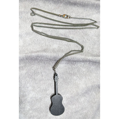 Black Guitar Shaped Wood Pendant Necklace