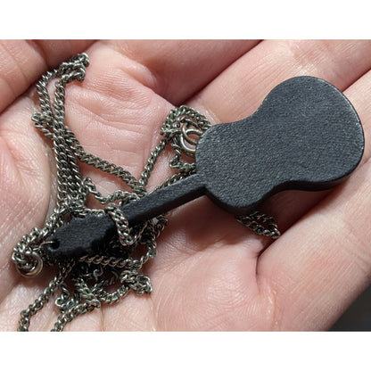 Black Guitar Shaped Wood Pendant Necklace