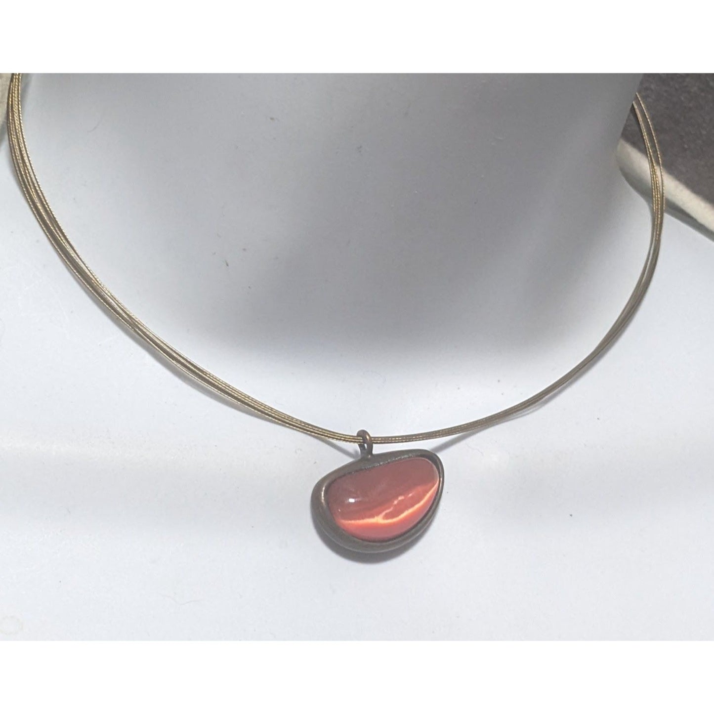 Orange Glass Abstract Cateye Pendant Necklace