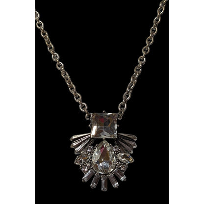 Art Deco Silver Glass Gemmed Pendant Necklace