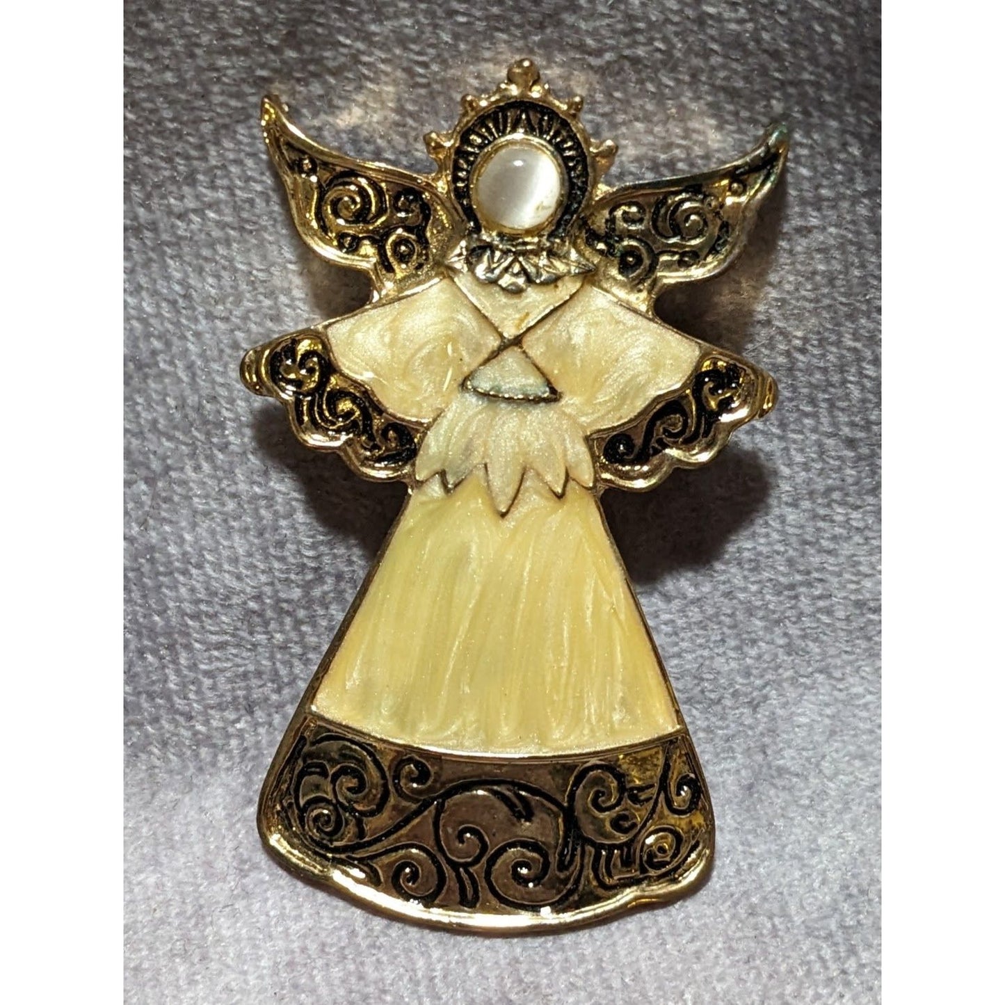 Gold Enamel Angel Brooch