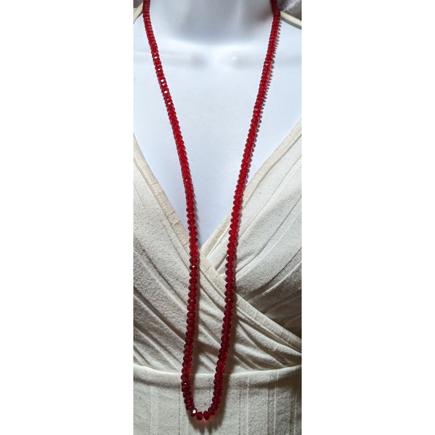 Red Faceted Glass Beaded Stretch Necklace