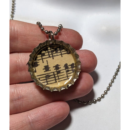 Handmade Sheet Music Bottlecap  Necklace