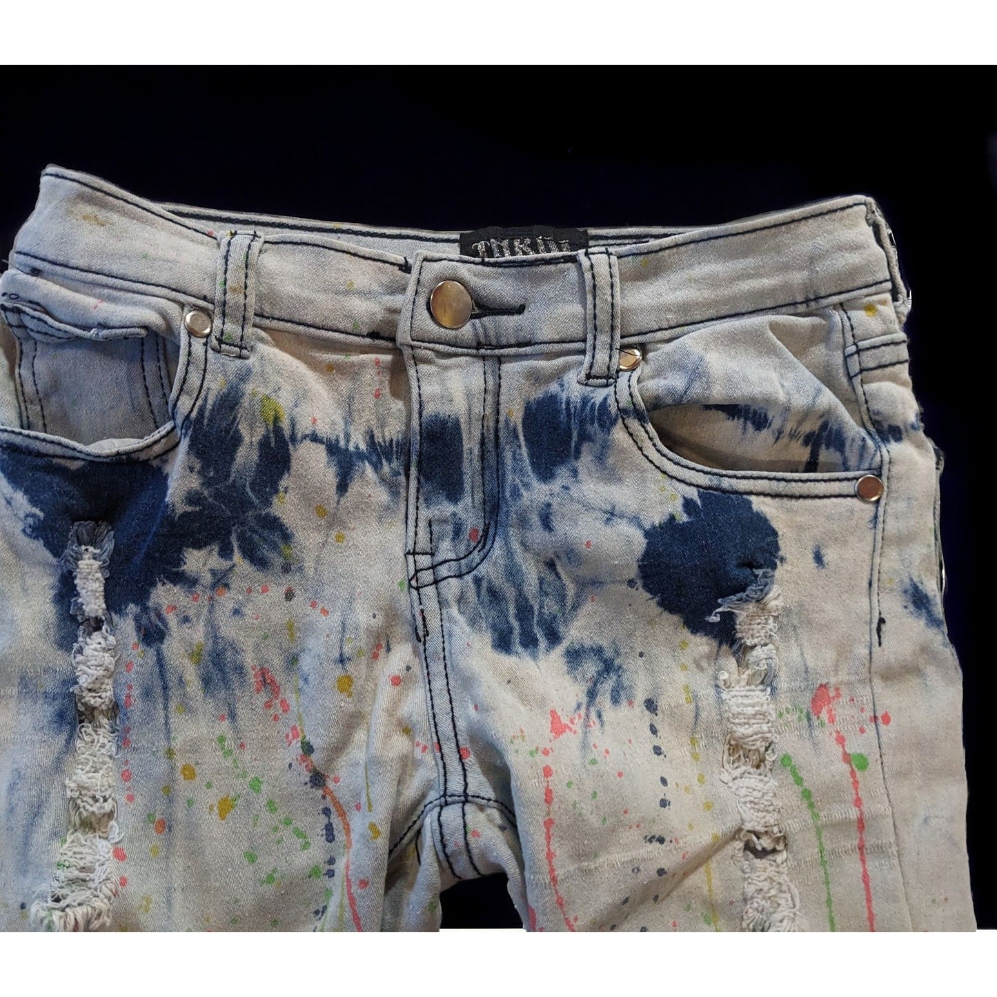 Thrill Distressed Paint Splatter Cropped Jeans