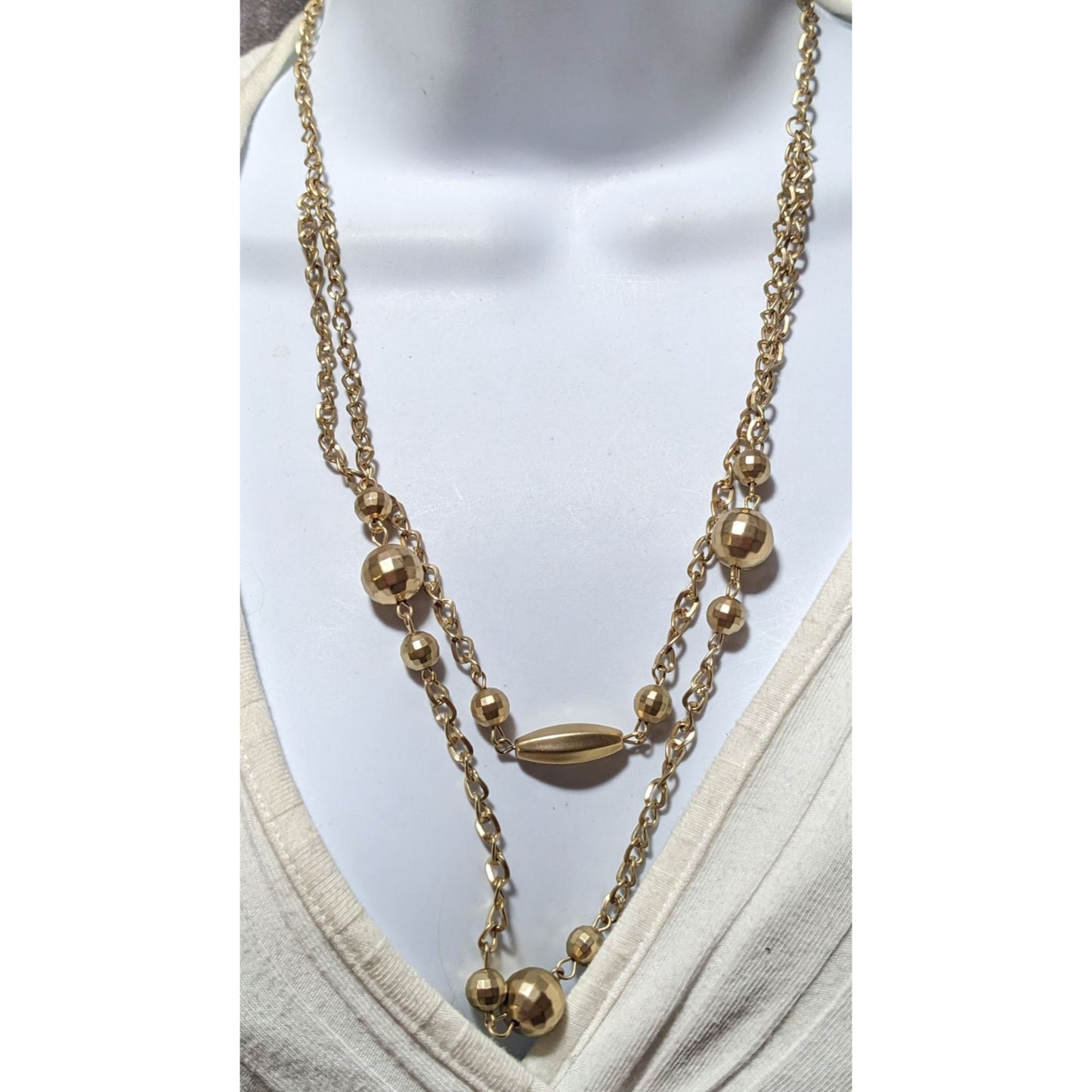 Multilayer Gold Beaded Chain Necklace