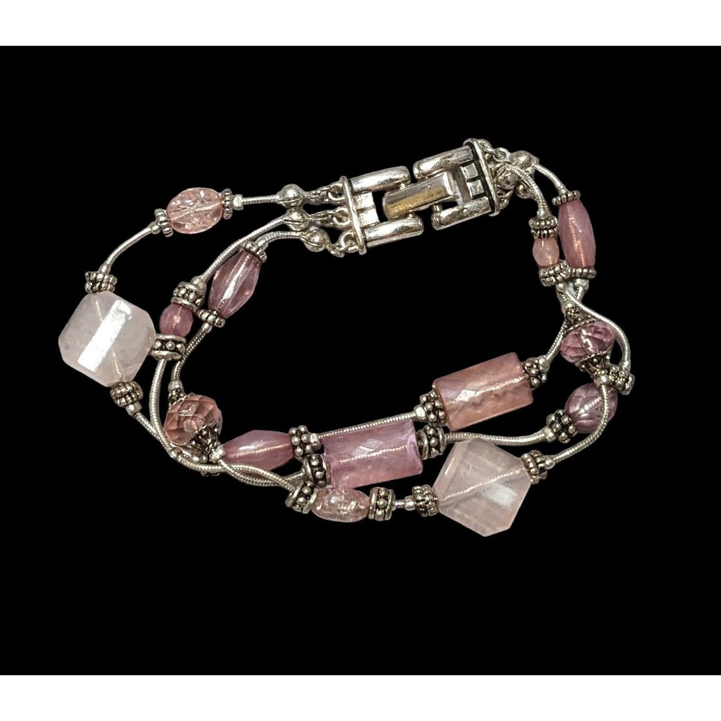 Pink And Silver Glass Beaded Bracelet