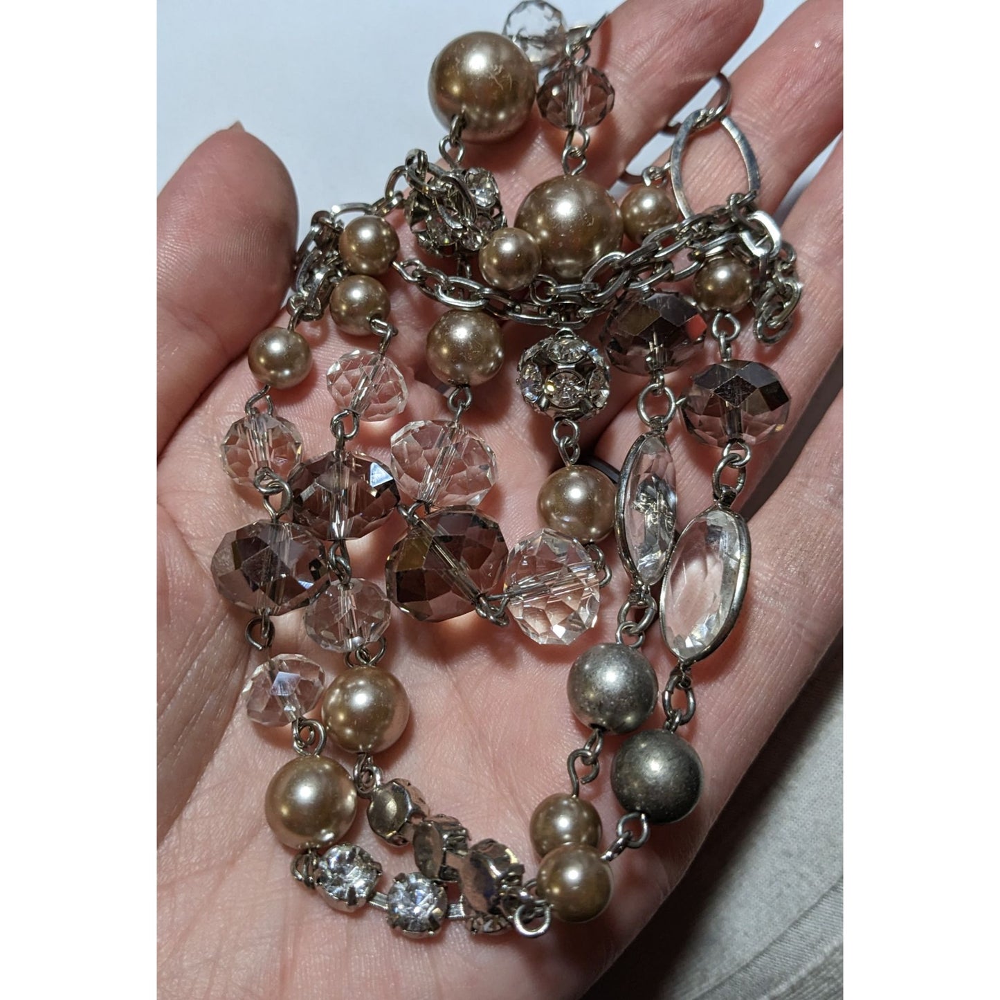 Glam Faceted Glass Pearl Beaded Necklace