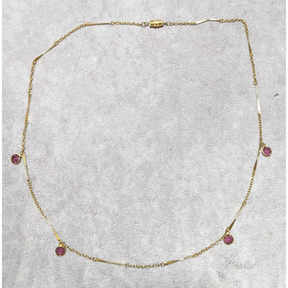 Abstract Gold Chain Necklace With Purple Gems