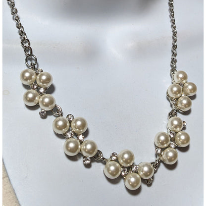 Rhinestone Pearl Cluster Bridal Necklace