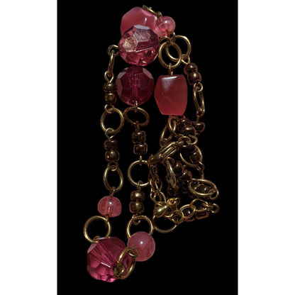 Pink And Gold Abstract Beaded Gem Necklace