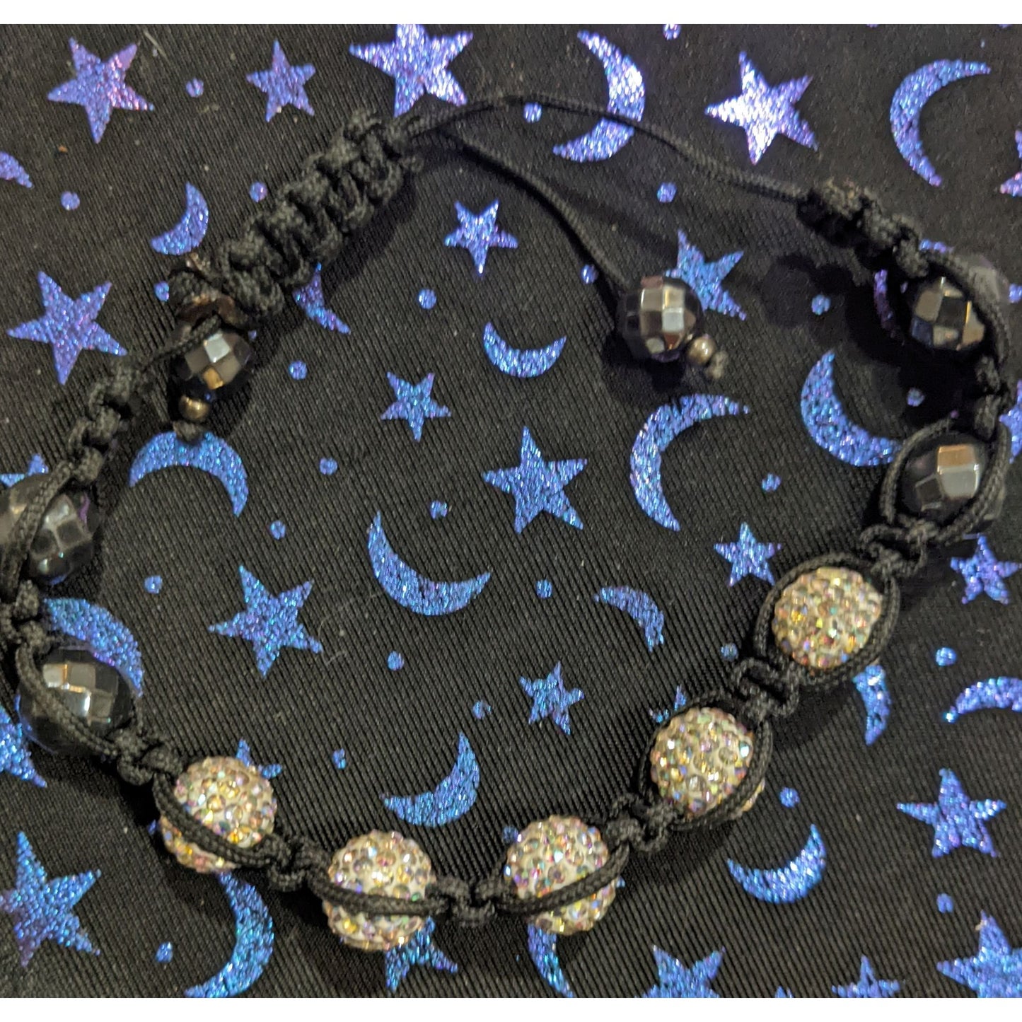 Black Aurora Borealis Beaded Shambala Bracelet