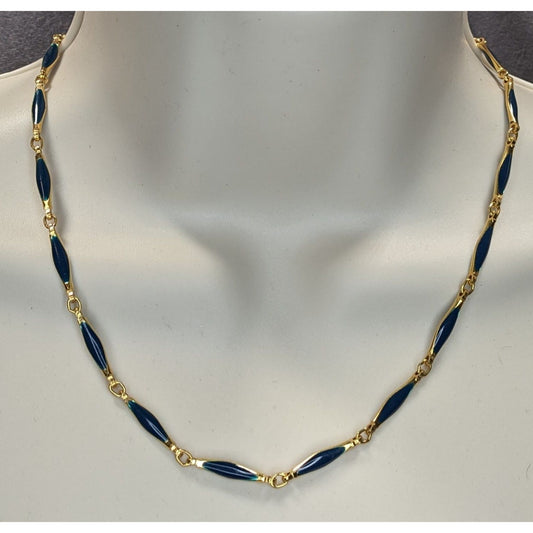 Vintage Elegant Gold-Tone Necklace With Blue Enamel Links