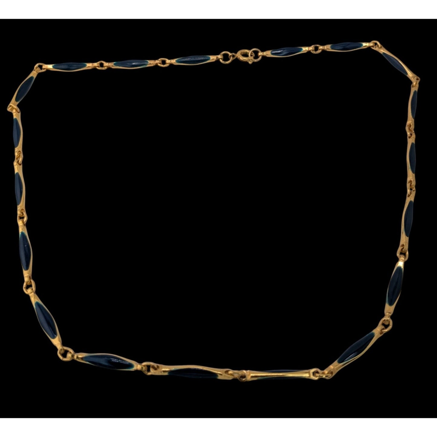 Vintage Elegant Gold-Tone Necklace With Blue Enamel Links