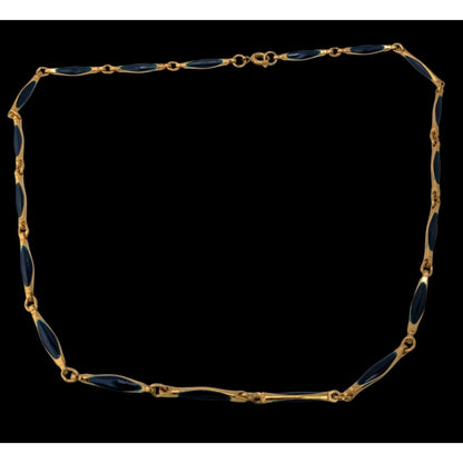 Vintage Elegant Gold-Tone Necklace With Blue Enamel Links