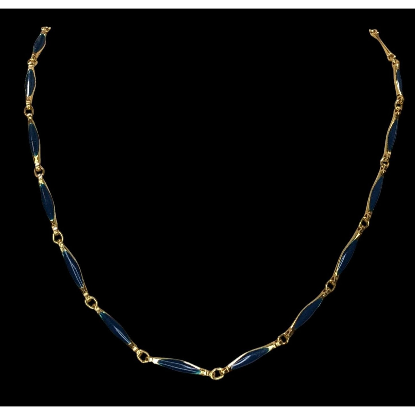 Vintage Elegant Gold-Tone Necklace With Blue Enamel Links