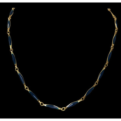 Vintage Elegant Gold-Tone Necklace With Blue Enamel Links