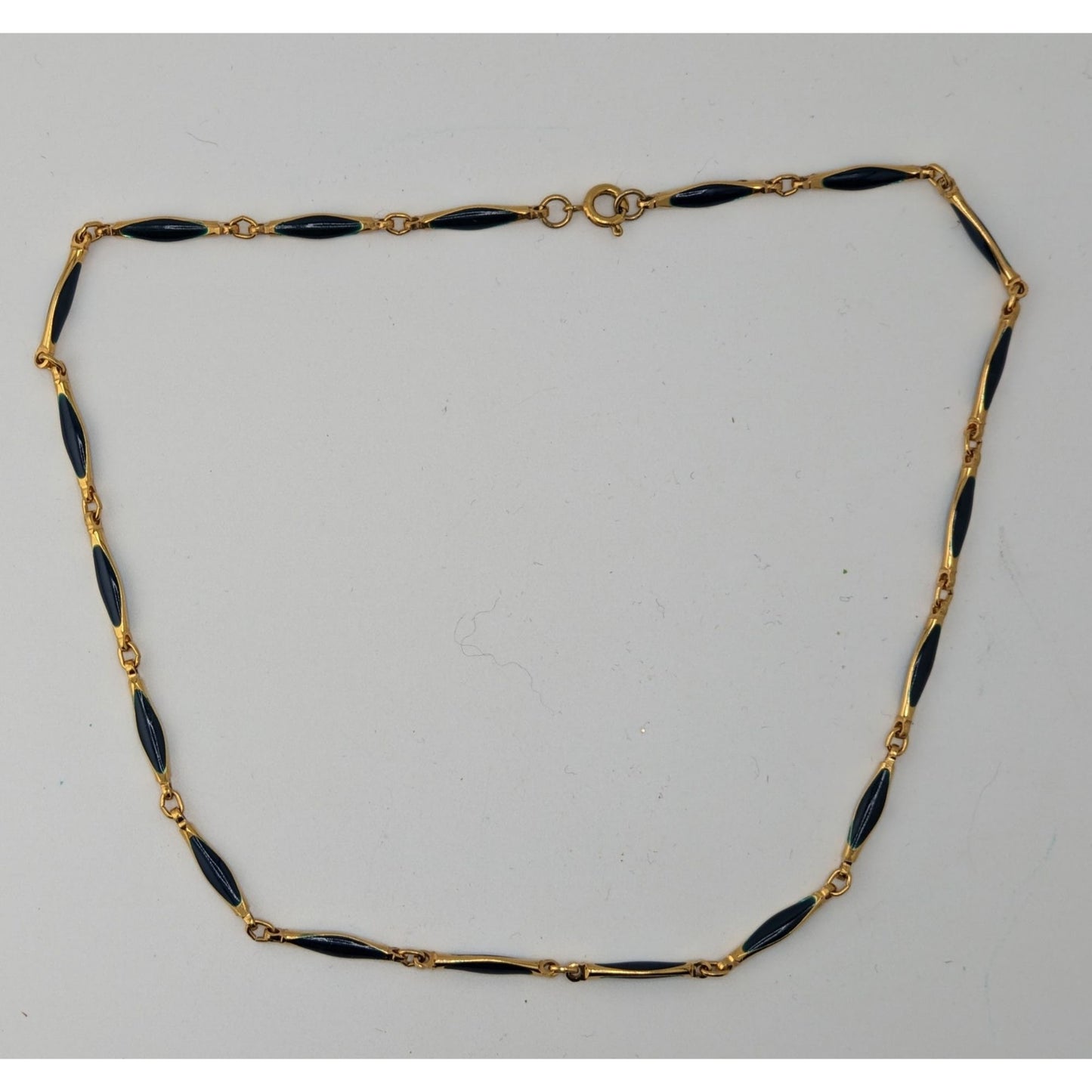 Vintage Elegant Gold-Tone Necklace With Blue Enamel Links