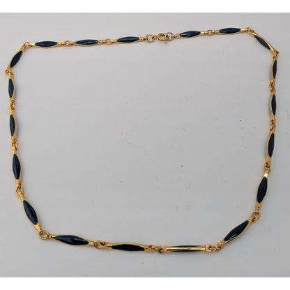 Vintage Elegant Gold-Tone Necklace With Blue Enamel Links