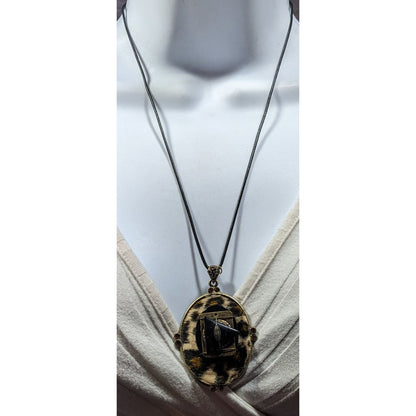 Handmade 80s Animal Print Abstract Pendant Necklace