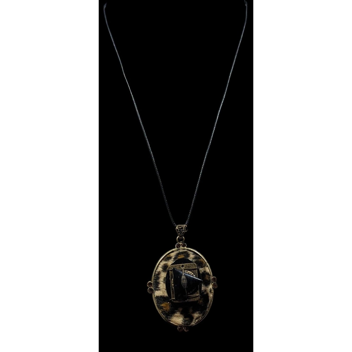 Handmade 80s Animal Print Abstract Pendant Necklace