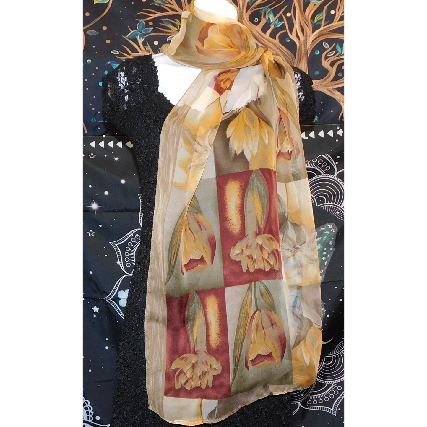 Sheer Floral Color Block Lightweight Scarf