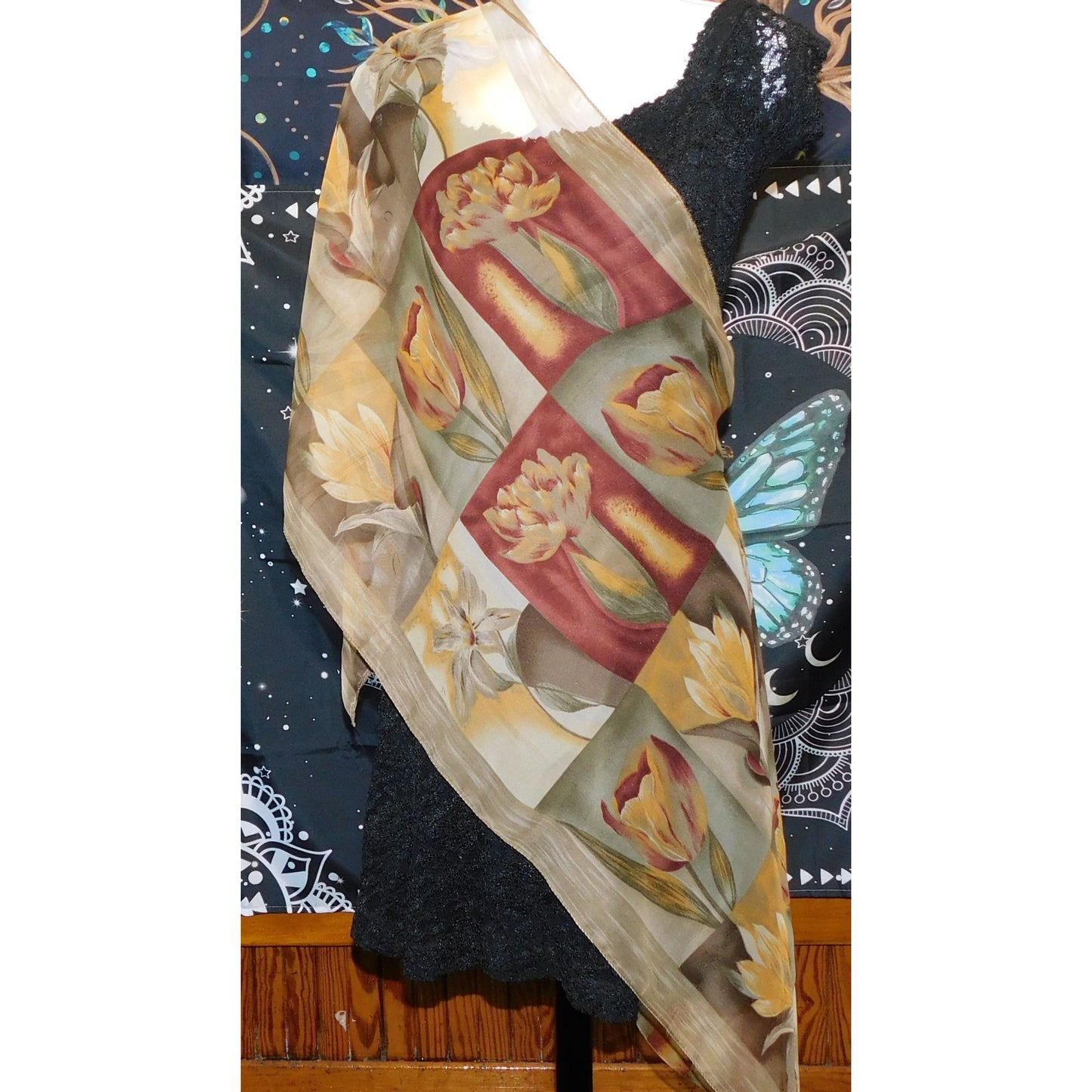 Sheer Floral Color Block Lightweight Scarf