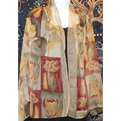 Sheer Floral Color Block Lightweight Scarf