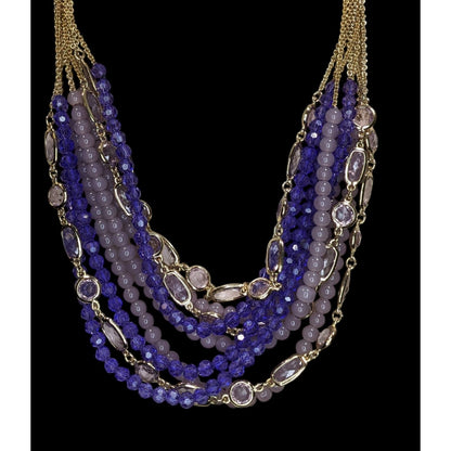 Multi-Strand Purple & Gold Beaded Statement Necklace 16" With 2" Extender Lobster Clasp Talbots Design