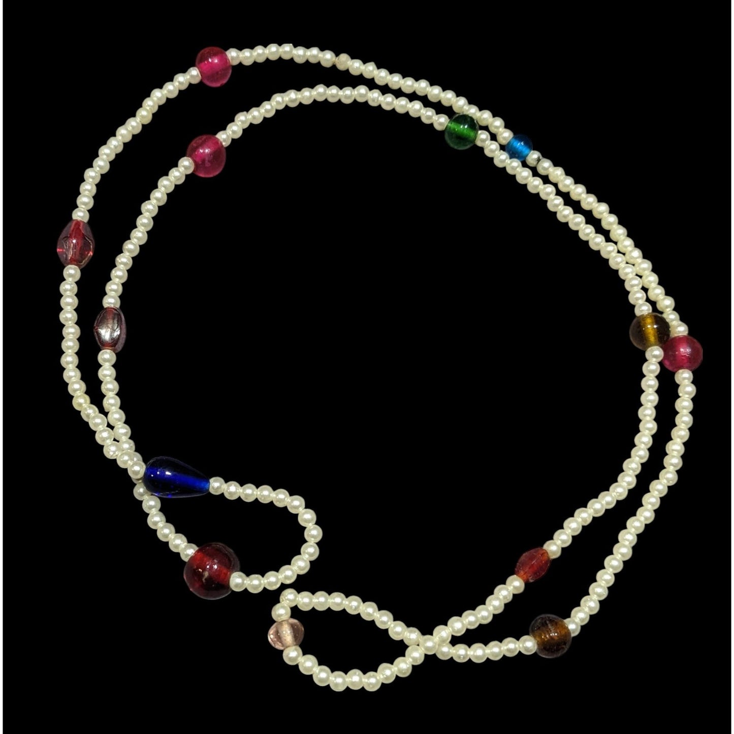 Elegant Faux Pearl Beaded Necklace With Rainbow Accents