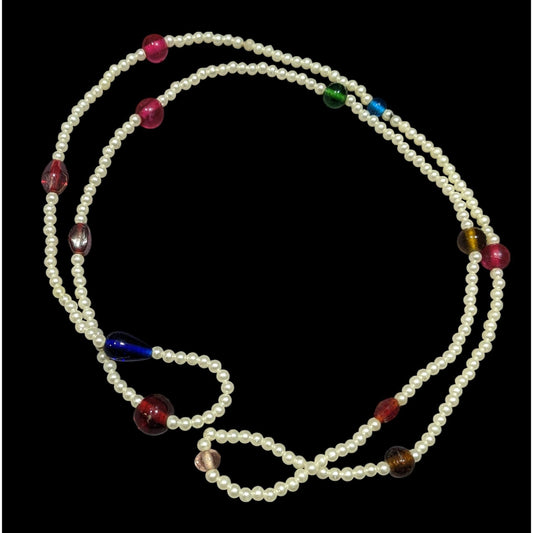 Elegant Faux Pearl Beaded Necklace With Rainbow Accents