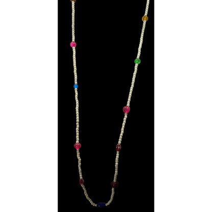 Elegant Faux Pearl Beaded Necklace With Rainbow Accents