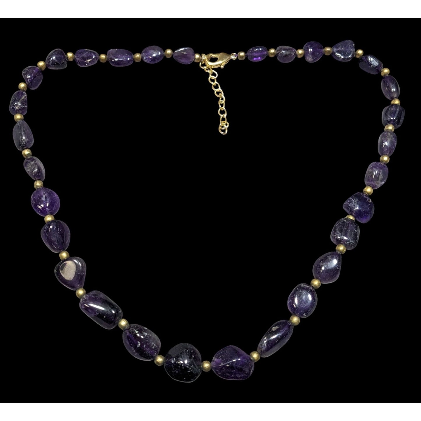 Vintage Artisan Amethyst Gemstone Necklace With Brass Spacers