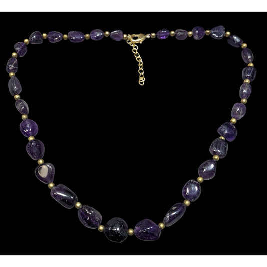 Vintage Artisan Amethyst Gemstone Necklace With Brass Spacers
