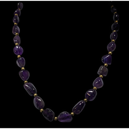 Vintage Artisan Amethyst Gemstone Necklace With Brass Spacers