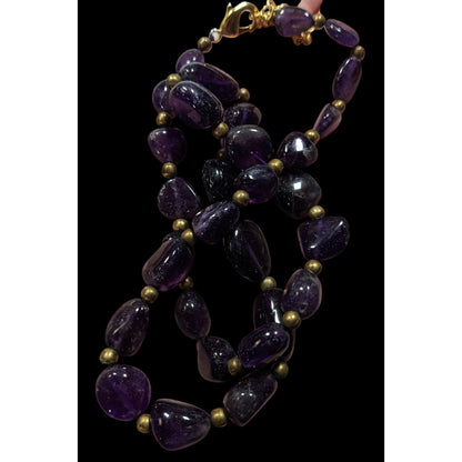 Vintage Artisan Amethyst Gemstone Necklace With Brass Spacers