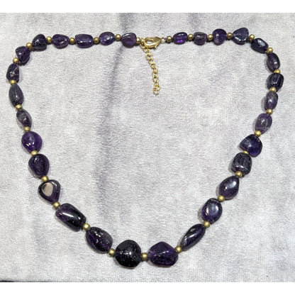 Vintage Artisan Amethyst Gemstone Necklace With Brass Spacers