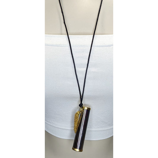 Vintage Kaleidoscope Pendant Necklace Black Cord Gold Silver Interactive Retro