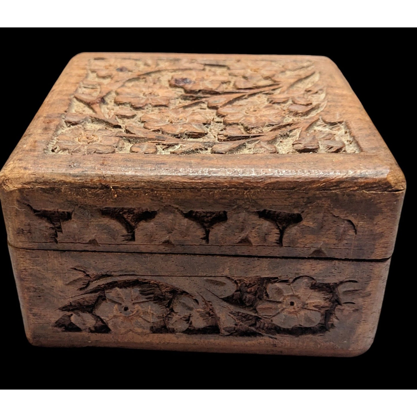 Vintage Wooden Carved Floral Trinket Box