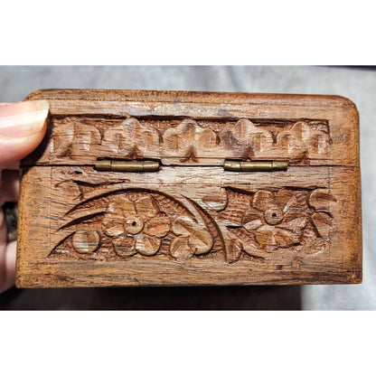 Vintage Wooden Carved Floral Trinket Box