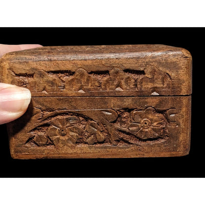 Vintage Wooden Carved Floral Trinket Box