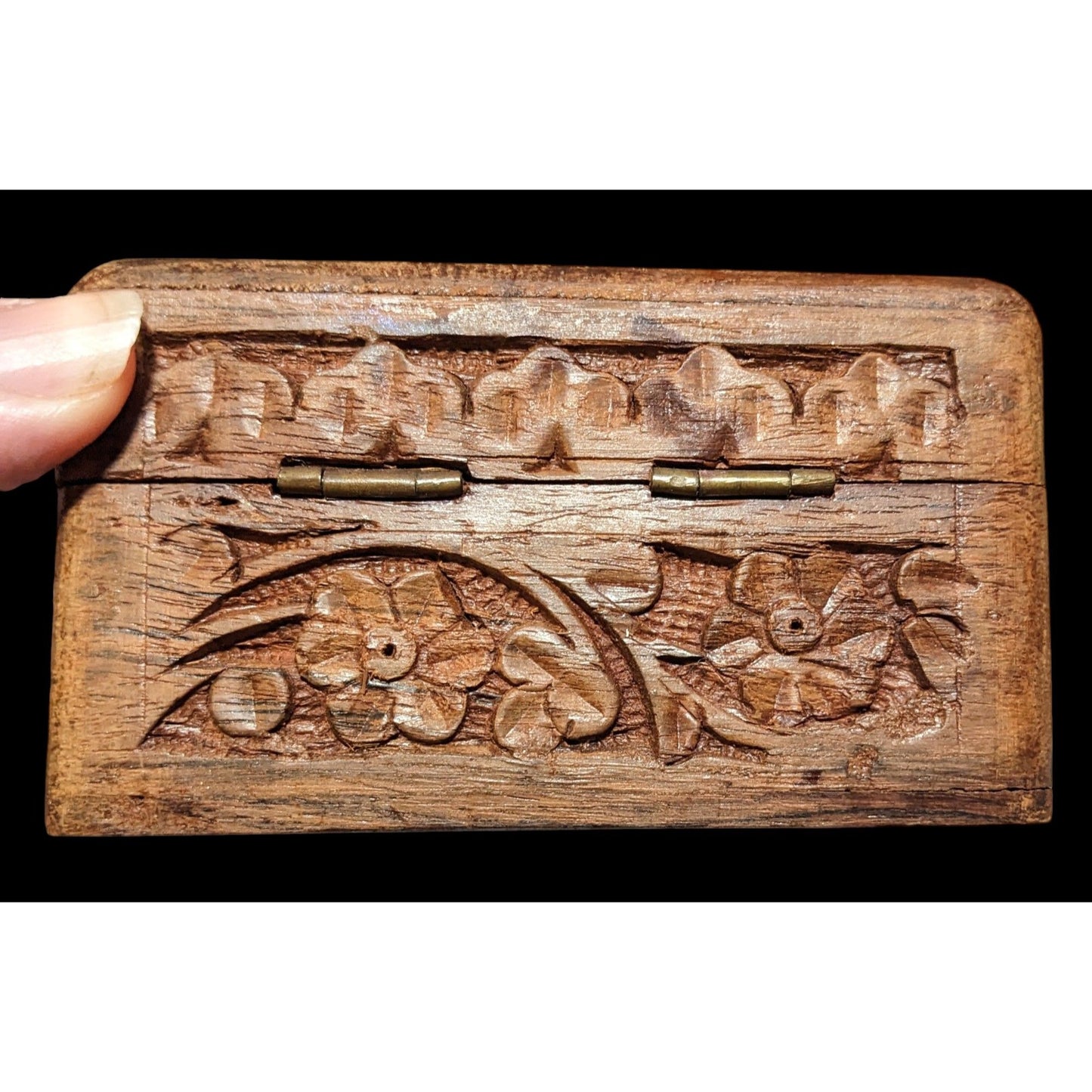 Vintage Wooden Carved Floral Trinket Box