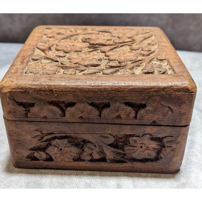 Vintage Wooden Carved Floral Trinket Box