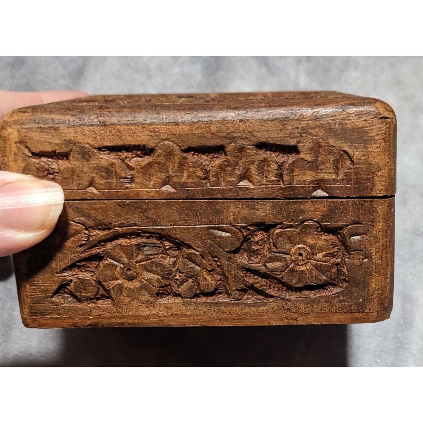 Vintage Wooden Carved Floral Trinket Box