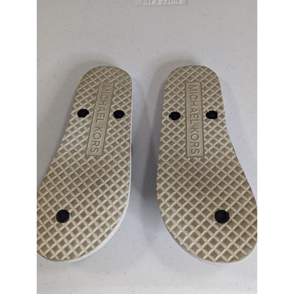 Michael Kors Womens Navy & White Flip Flops Size 8 With Logo Accent Casual Summer Sandals