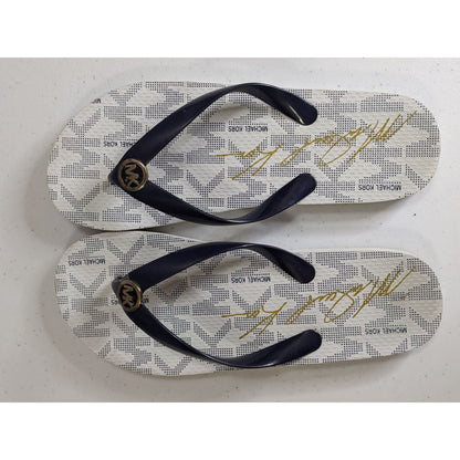Michael Kors Womens Navy & White Flip Flops Size 8 With Logo Accent Casual Summer Sandals