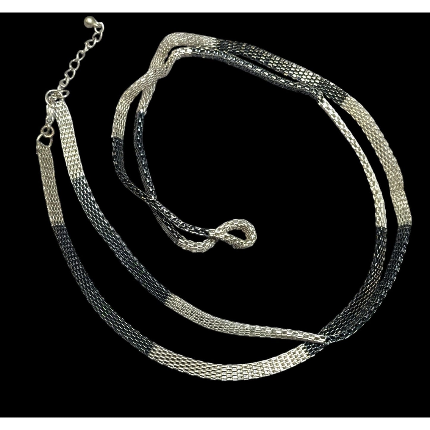 Funky Alt Black And Silver Mesh Chain Necklace