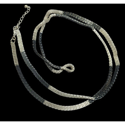 Funky Alt Black And Silver Mesh Chain Necklace