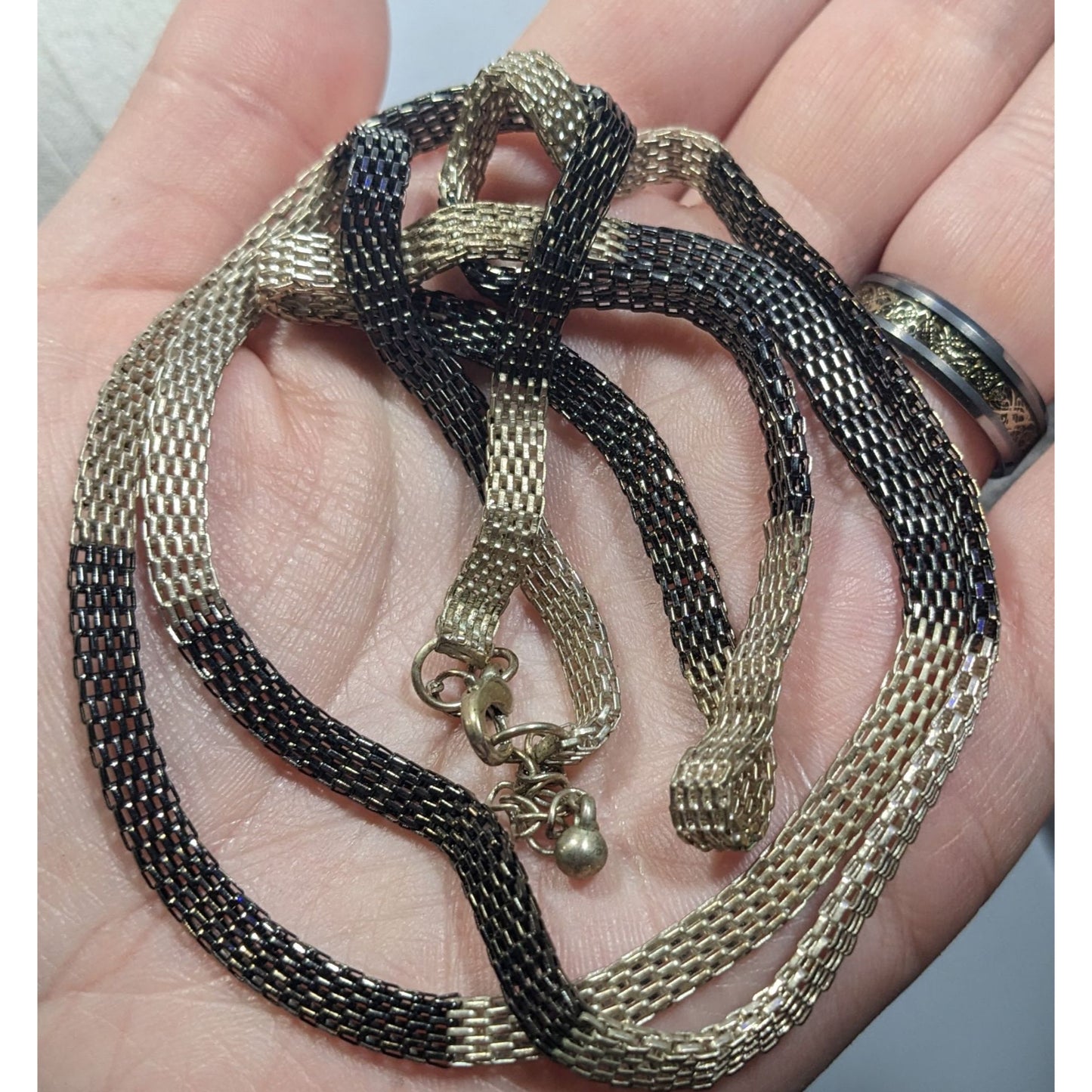 Funky Alt Black And Silver Mesh Chain Necklace
